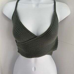 Aerie Dark Green Ribbed Cropped Sweater Tank XS NWT